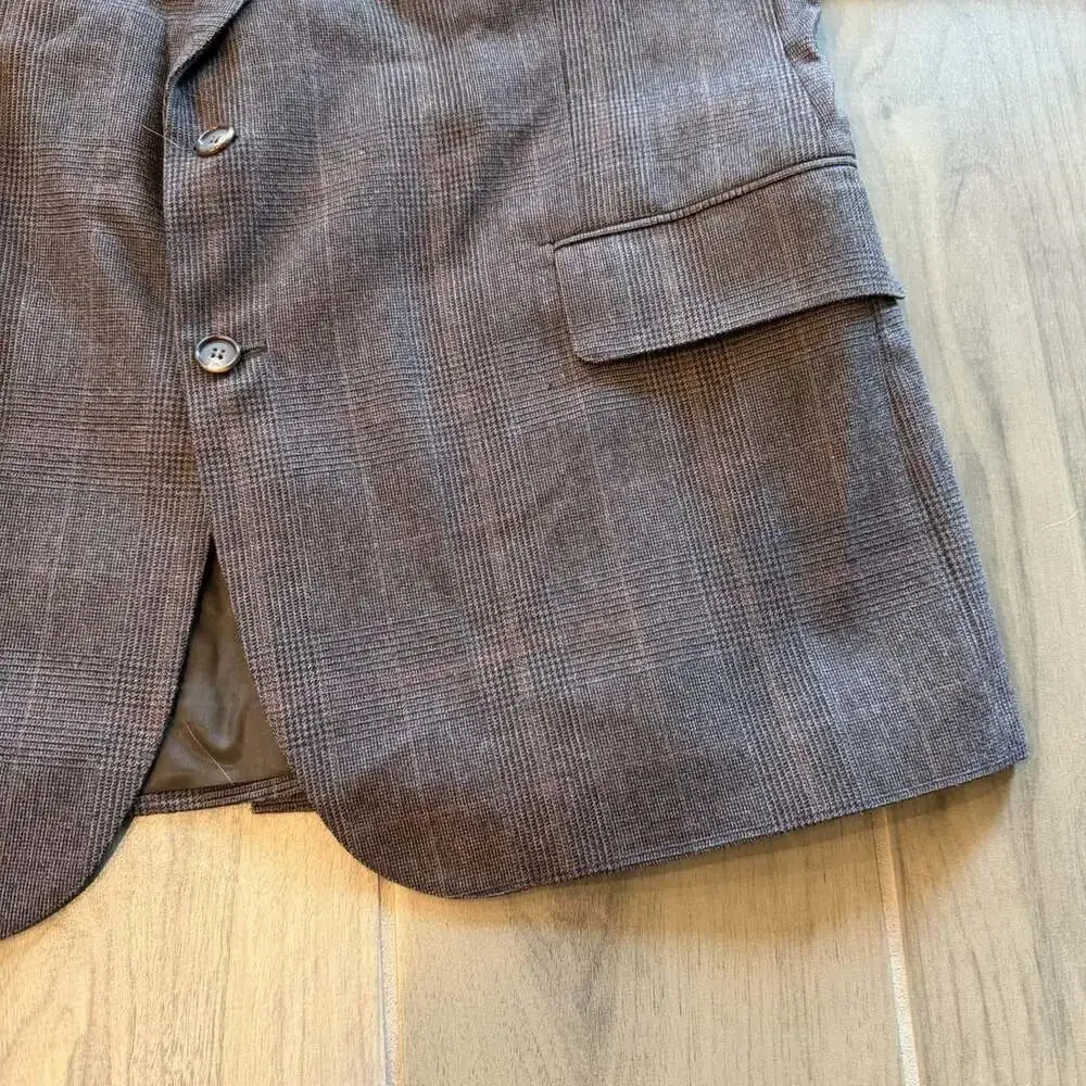 English Manor Suit Jacket and Pants Brown Plaid Pure Wool 46R
